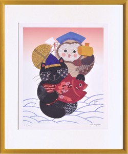 アートパネル 米澤 彩 恵比寿猫と大黒ふくろう(C5902)