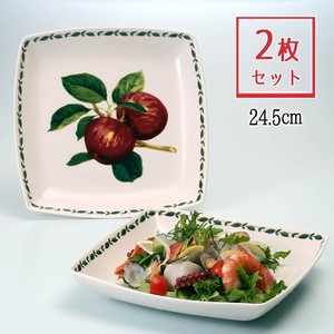 スクエアプレートプラム24.5cm2枚組★白い食器/ランチプレート/仕切皿/クリスマス