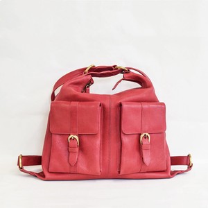 牛革 2WAY リュックサック Mサイズ (Red) バッグ 鞄 ヌメ革 メンズ レディース A4 レッド ギフト