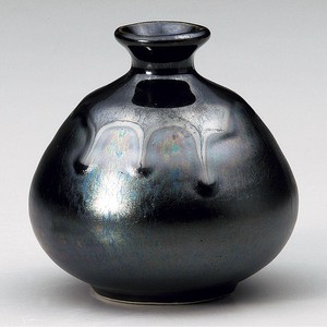 いぶし黒腰張ミニ花瓶   陶器 フラワーベース 日本製