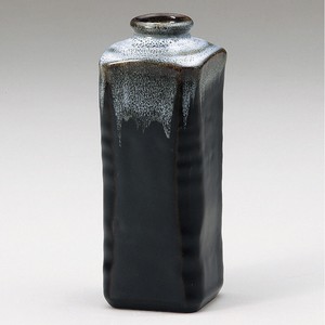 黒白流し角ソギ花瓶　  陶器 フラワーベース 日本製