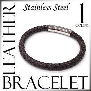 Leather Bracelet Stainless Steel Genuine Leather Men's