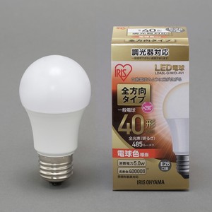 【アイリスオーヤマ　照明　LED電球】　LED電球 E26 調光 全方向タイプ電球色 40形相当（485lm）