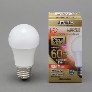【アイリスオーヤマ　照明　LED電球】　LED電球 E26 調光 全方向タイプ 電球色 60形相当（810lm）