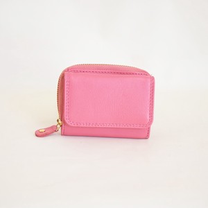 オールレザー ミニ財布 三つ折りコンパクト 牛革（Pink）メンズ レディース ピンク