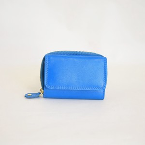 オールレザー ミニ財布 三つ折りコンパクト 牛革（Blue）メンズ レディース ブルー