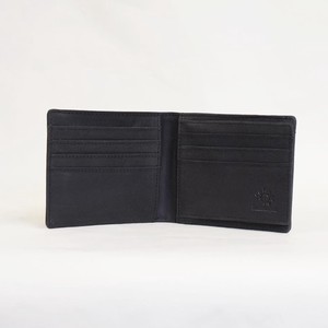 Bifold Wallet Cattle Leather black Compact Genuine Leather Ladies' Men's