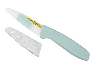 抗菌カラーセラミックフルーツナイフ 90mmｸﾞﾘｰﾝ縞･ｸﾞﾘｰﾝﾊﾝﾄﾞﾙ･ｻﾔ付き KCS-9GG