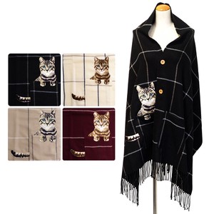 Limited edition 20 A/W Stole Button Pocket Cat Embroidery Che Poncho Stole
