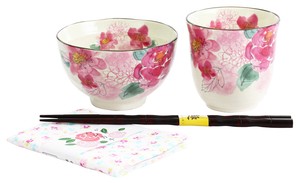 Mino Ware Gift Honoka Rice Bowl Japanese Tea Cup Pink Handkerchief