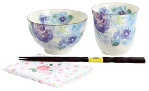Mino Ware Gift Honoka Rice Bowl Japanese Tea Cup Blue Handkerchief