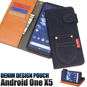 ＜スマホケース＞Android One X5用ポケットデニムデザイン手帳型ケース