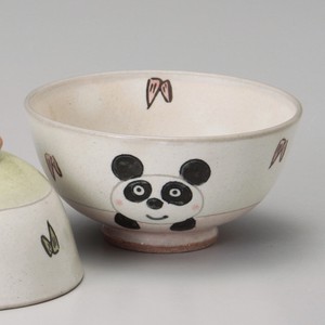 Mino ware Rice Bowl Red Pottery Panda Made in Japan
