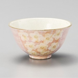 Mino ware Rice Bowl Pink Pottery Flower Garden Made in Japan