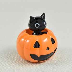 "Glass Figurine Object" Pumpkin Black Cat