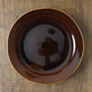 小田陶器 櫛目(kushime) 27cm受皿 アメ釉(H2.9cm)[日本製/美濃焼/和食器]