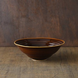 小田陶器 櫛目(kushime) 16.5cm煮物鉢 アメ釉(はま5cm)[日本製/美濃焼/和食器]