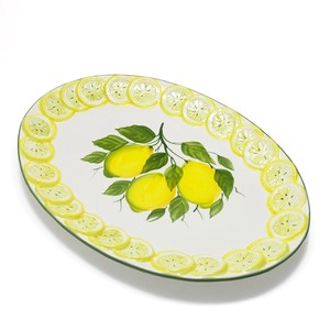 イタリア製 レモン柄 食器 陶器製 ビッグサイズ  大皿 立体 レリーフ オーバル 楕円 白地 皿