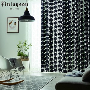 Finlayson フィンレイソン 北欧 新生活インテリア 日本製 受注生産 遮光 カーテン ELEFANTTI　ブラック
