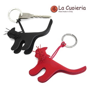 【イタリア製】 【牛革】ラ クオイエリア La Cuoieria レザーキーホルダー　ネコ/猫