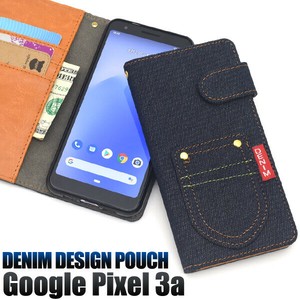 ＜スマホケース＞Google Pixel 3a用ポケットデニムデザイン手帳型ケース