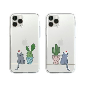 [iPhone]  【iPhoneSE（第3世代）/SE2 ケース】Dparks ソフトクリアケース 猫とサボテン