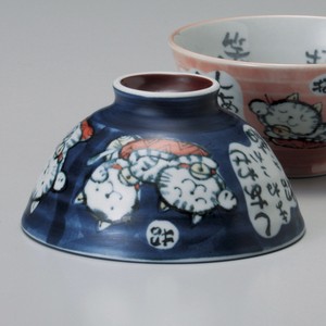 粉引招き猫青茶碗大　 陶器 日本製 美濃焼 飯碗 ねこ