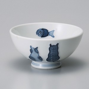 猫茶碗中 陶器 日本製 美濃焼 飯碗 ねこ
