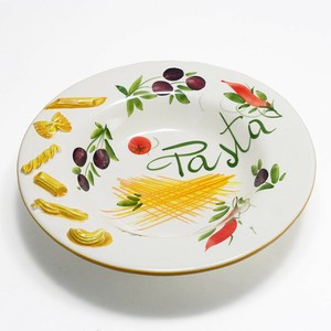 イタリア製 リムボウル プレート トマト オリーブ ショートパスタ 深皿