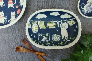 Ceramic Oval Plates Sleeping Cat