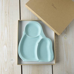 Miyama Animal Life Penguin Parent And Child Plate Boxed Sky Blue Mat MINO Ware