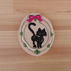 Badge Like Embroidery Brooch Black Cat
