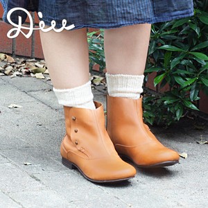 Di Button Short Boots Genuine Leather Flat Leather