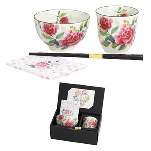 Mino Ware Gift Kissho Rice Bowl Japanese Tea Cup Red Handkerchief