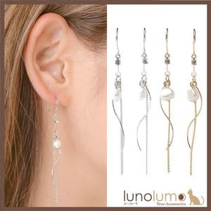 Pierced Earring Ladies Fresh Water Pearl Pearl Gold Silver Metal Chain Wave