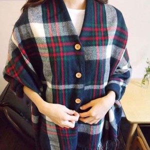 Stole Large Size Scarf Check Buttoned Stole