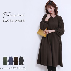 Casual Dress Flare Plain Color Long Sleeves Ladies