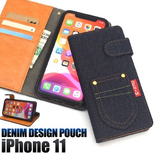 ＜スマホケース＞iPhone 11用ポケットデニムデザイン手帳型ケース