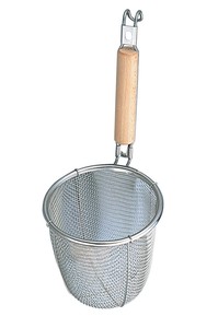 MI　18−8　白木柄　うどんテボ（8メッシュ）丸底　φ140