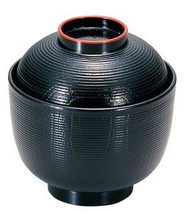 千筋ケヤキ小吸椀　黒天朱　3寸　耐熱ABS