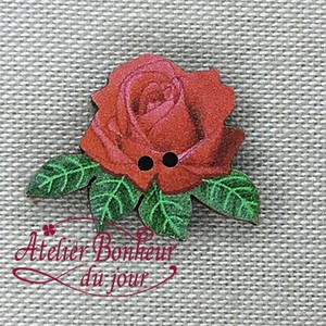 France Wooden Button Atelier Bonheur Deux Rose Rouge