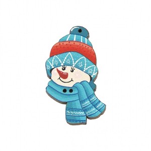 クリスマス　木製ボタン　アトリエ ボヌール ドゥ ジュール 【雪だるま・ブルー】