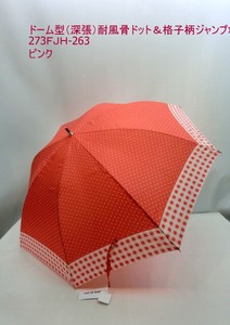 通年新作）雨傘・長傘−婦人　耐風骨ドット＆チェック柄ジャンプ傘
