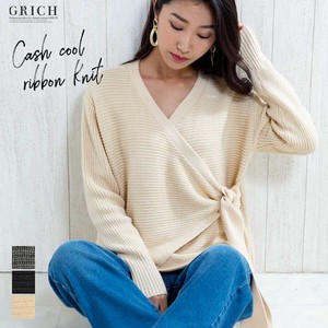 Sweater/Knitwear Ribbon V-Neck Tops Autumn/Winter