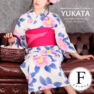 Kimono/Yukata single item White Floral Pattern Ladies