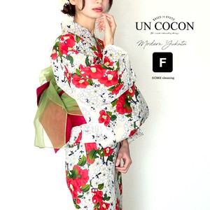 Kimono/Yukata single item Red Floral Pattern Cotton Linen Ladies'