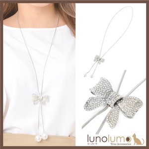 Necklace Pearl Ribbon Ribbon Slider Glitter Metal Silver Mini Girly