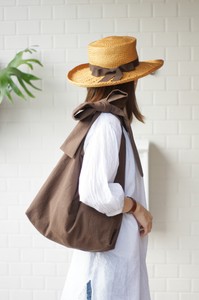 Shoulder Bag Ribbon Cotton Linen Chocolate