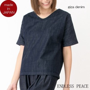 Button Shirt/Blouse Denim Short-sleeved Tops Made in Japan