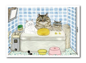 世にも不思議な猫世界 L版絹目生写真 お父さんとお風呂 RAW016 KORIRI グッズ 猫 イラスト 【新商品】